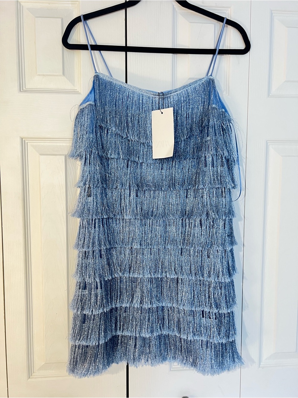 ZARA Layered Blue Fringe Short Dress. NWT - Picture 14 of 15